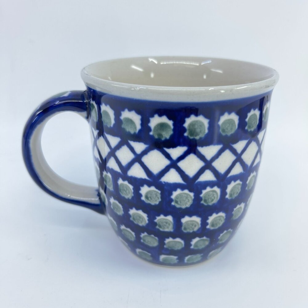 vintage boleslawiec polish pottery mug "lattice" pattern handcrafted - Picture 3 of 6